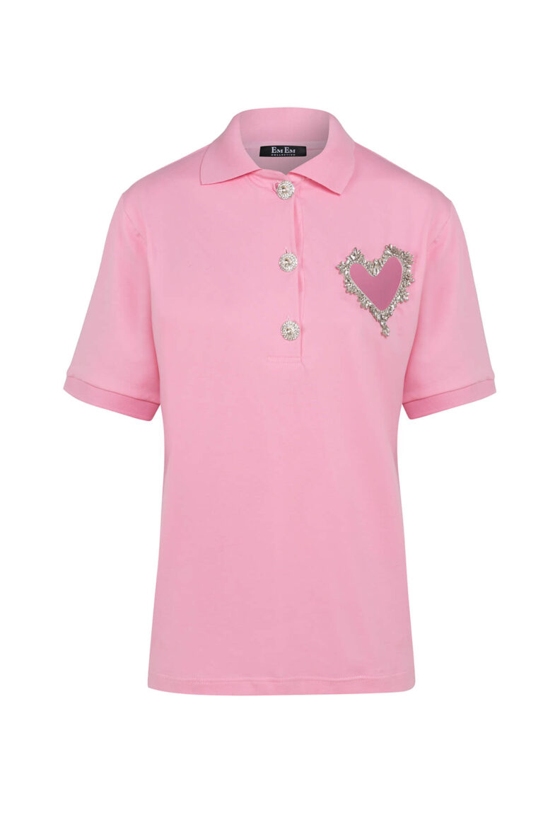 Crystal Heart Polo Baby Pink